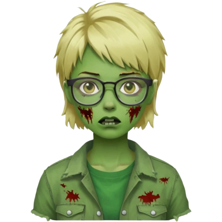 a green girl masc zombie with glasses and short blonde hair like a mullet emoji
