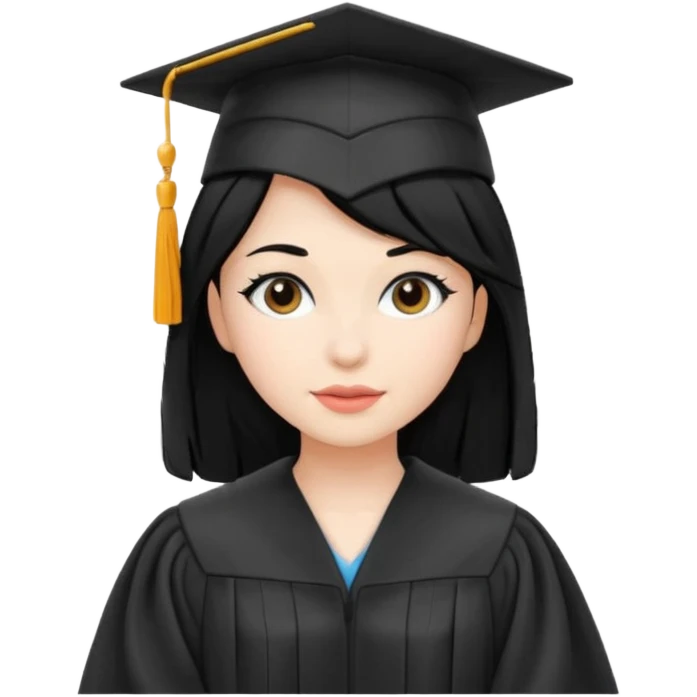 women, black hair, graduation robe and hat white skin emoji