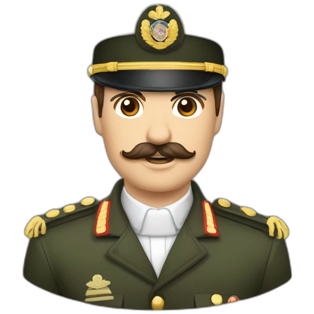 Cheveux bruns coiffés en arrière, petite moustache carrée, yeux sombres, visage plutôt anguleux. Il portait souvent l'uniforme militaire emoji
