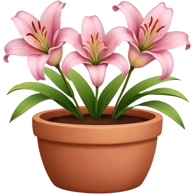 light pink lily flowers in a clay pot emoji