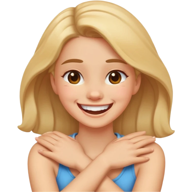 Arms crossed holding neck laughing girl  emoji
