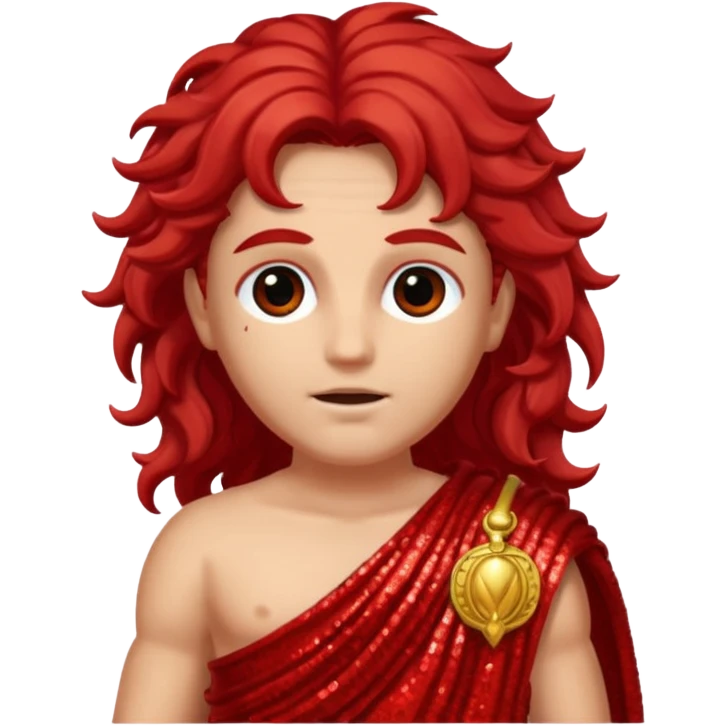 Mars from Roman Deities with long red wavy hair, red sequin toga emoji