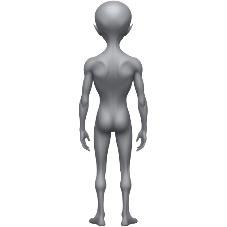 fullbody gray alien looking behind over his shoulders, rear backview emoji