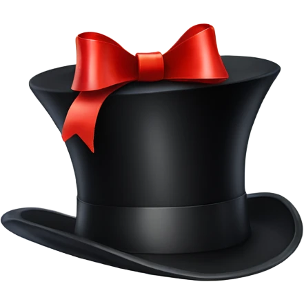 A black top hat displaying a red ribbon around the base. The ribbon forms a visible bow at the front, with the ends falling slightly over  emoji