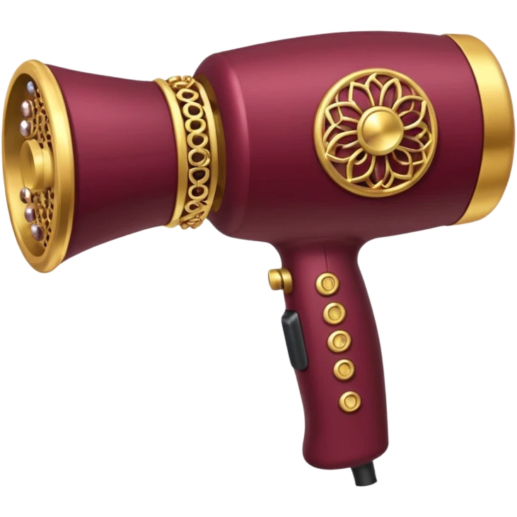 burgundy blow dryer covered in jewelry emoji