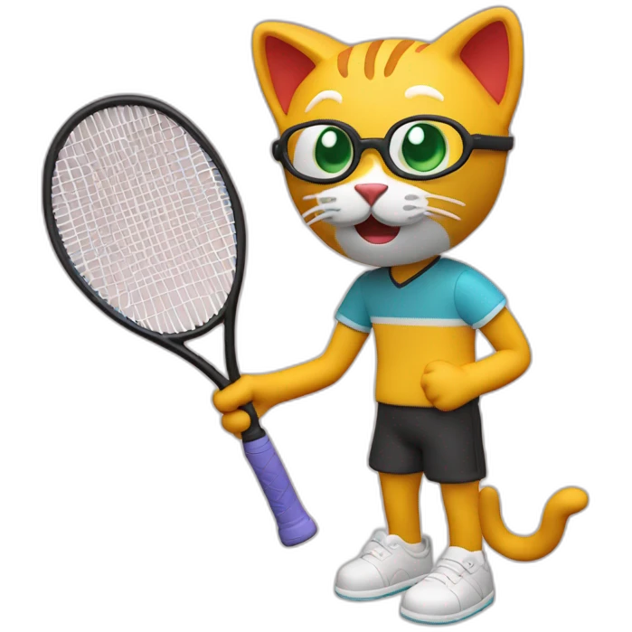 Plasticine cat with a tennis racket in his hand emoji