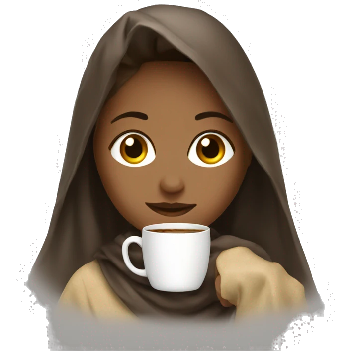 girl with a blanekt drinking coffe emoji