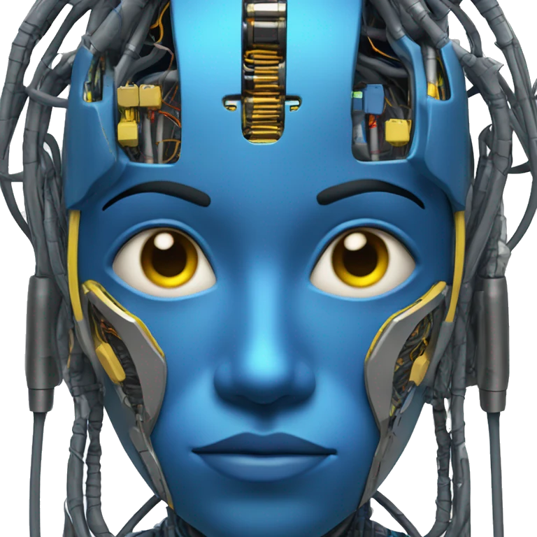 Blue cyborg with yellow eyes wires and circuits  emoji