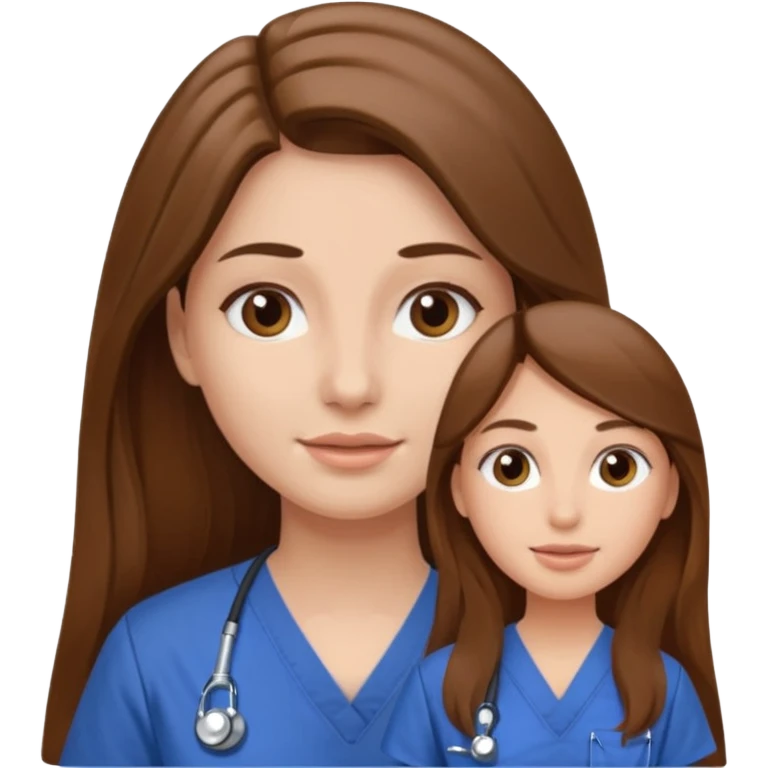 Girl with long brown hair in scrubs doing a facial on a woman emoji