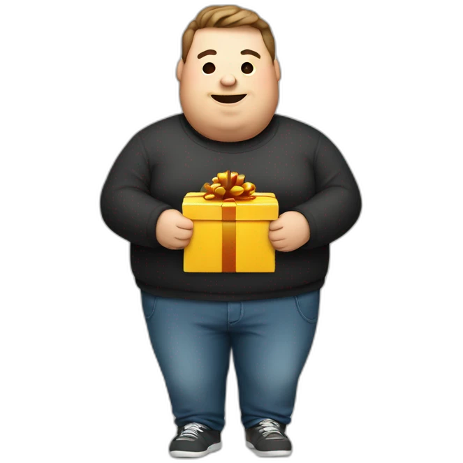 overweight man with gift emoji
