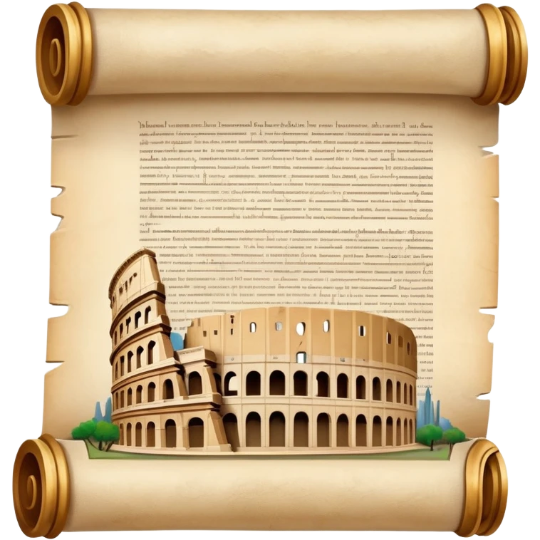 An icon featuring an ancient scroll, surrounded by famous historical landmarks and statues of notable figures, like the Colosseum or Napoleon. The design symbolizes the exploration of history through monuments and people. Transparent background highlights the pas emoji