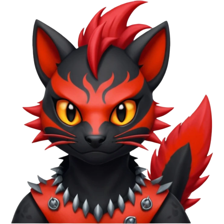 Shiny badass Fiery gothic evil black and red salandit-Liten-torracat with a red Mohawk  emoji