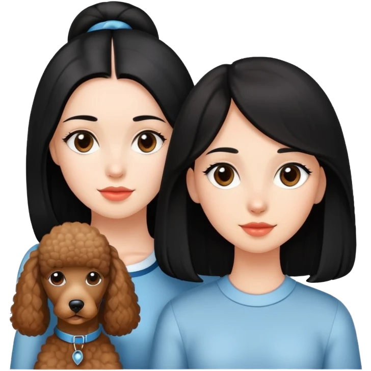 A beautiful and well-behaved girl with fair skin has long straight black hair and a brown Poodle. emoji