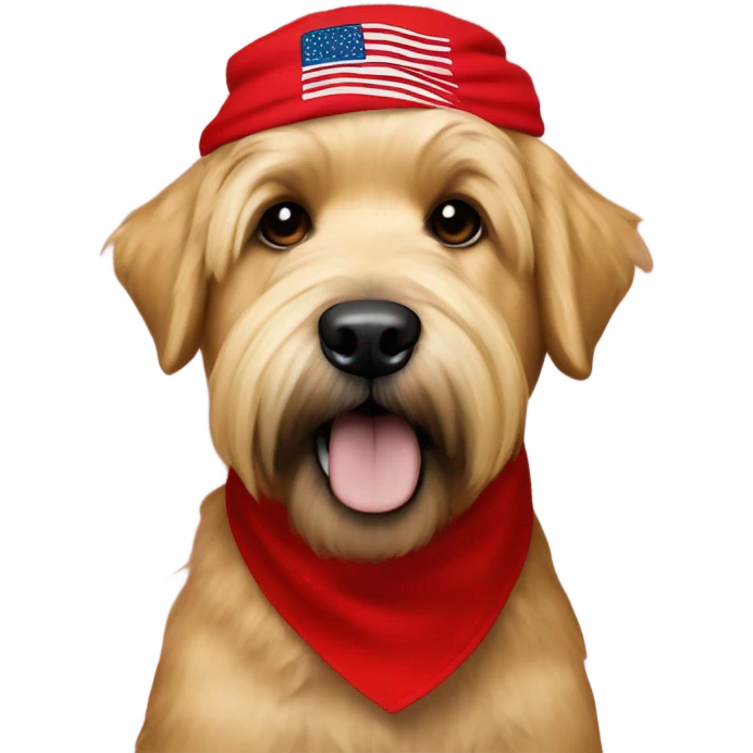 President Donald trump and wheaten terrier wearing a red bandana emoji