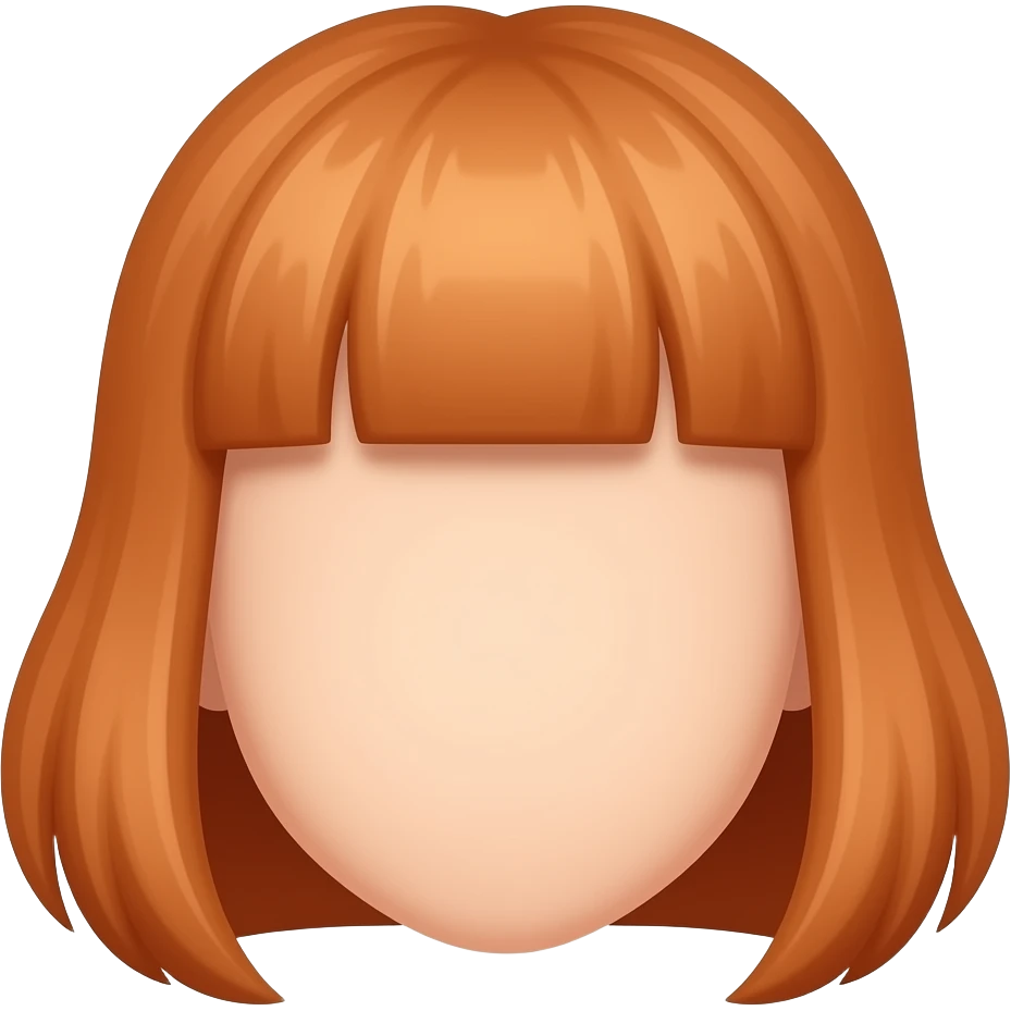 simple flat emoji of short orange-brown shoulder-length flipped bob hair, middle-parted bangs, solid color, no face, no shading, clean vector emoji