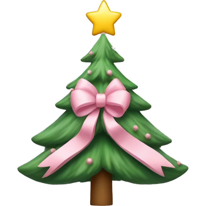 Christmas tree with a light pink bow on top of the tree emoji