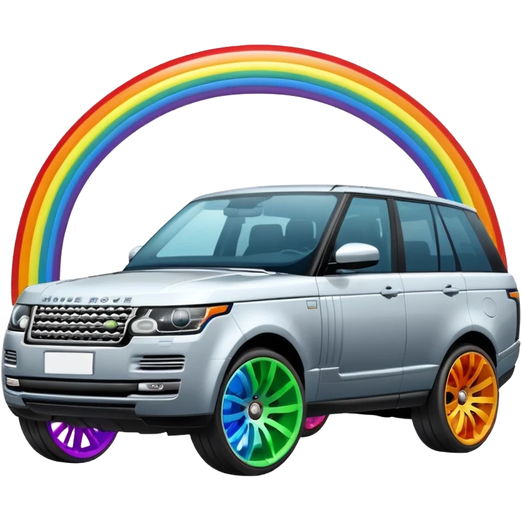 range rover with rainbow wheels emoji