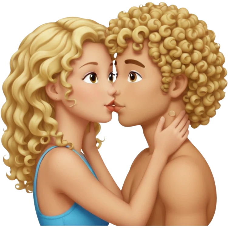 Blonde curly guy kissing on girl butt emoji