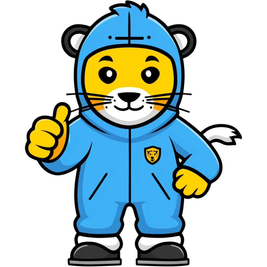 lion wearing ski mask with thumbs up emoji