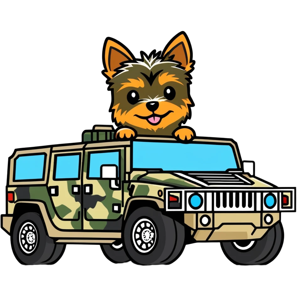 yorkie dog driving a camo hummer  emoji