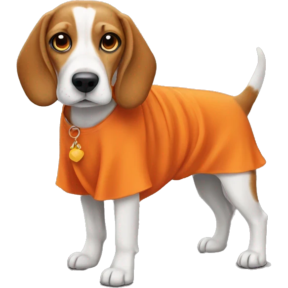 Beagle wearing an orange dress emoji