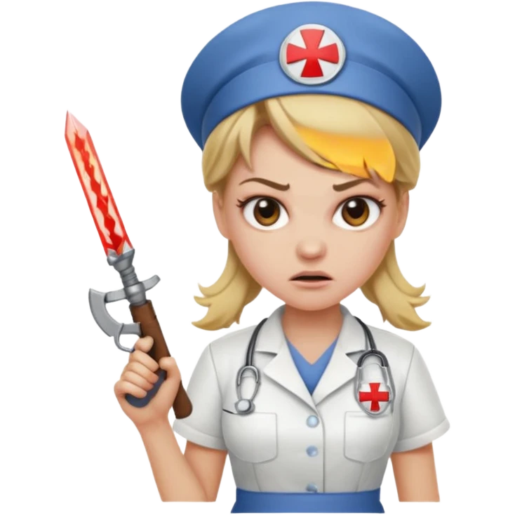 angry dark blonde nurse with a weapon emoji