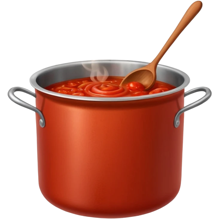 Big cauldron of tomato sauce being cooked in a tall stainless steel pot with a massive wooden spoon   emoji