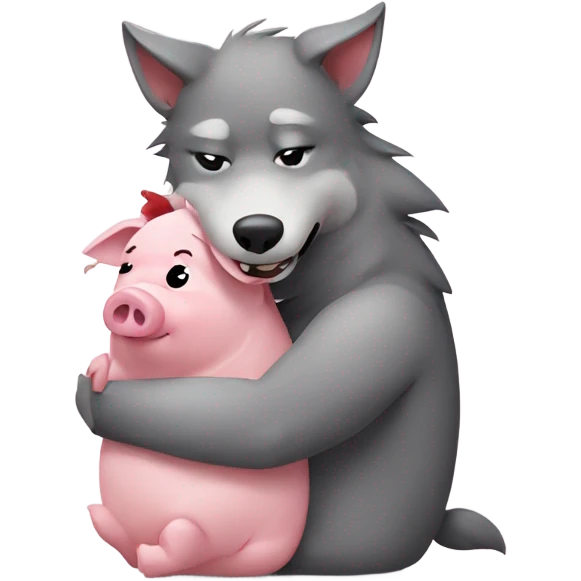 Wolf hugging cute pig emoji