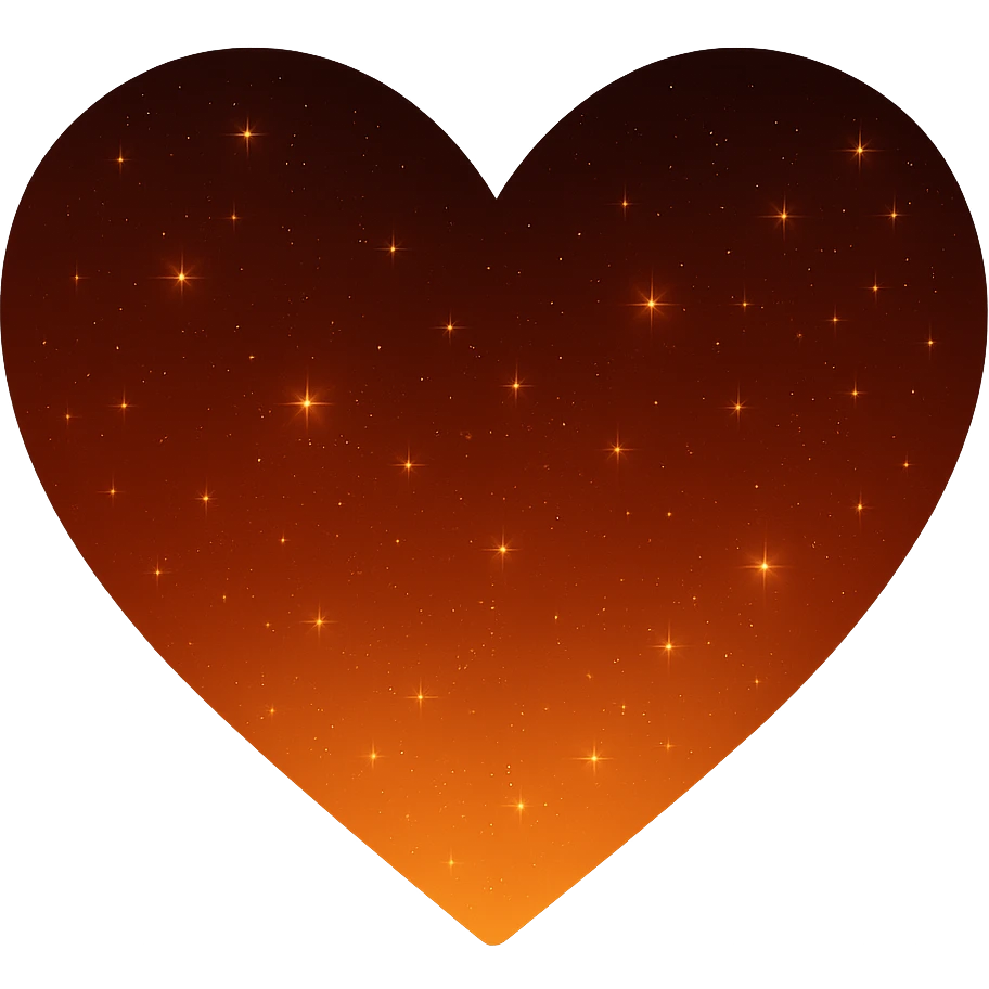 Modify the heart with a night sky gradient to orange night theme with a orange gradient, more stars, and a soft glow. Remove the background entirely  emoji