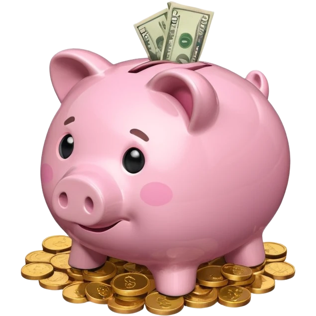 Isometric piggy bank with cash emoji