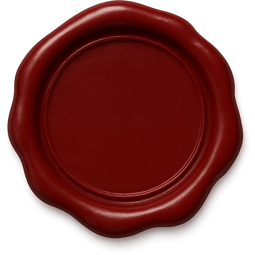 classic wax seal, deep red color, subtle shine, circular shape, slightly uneven edges, elegant and simple design emoji