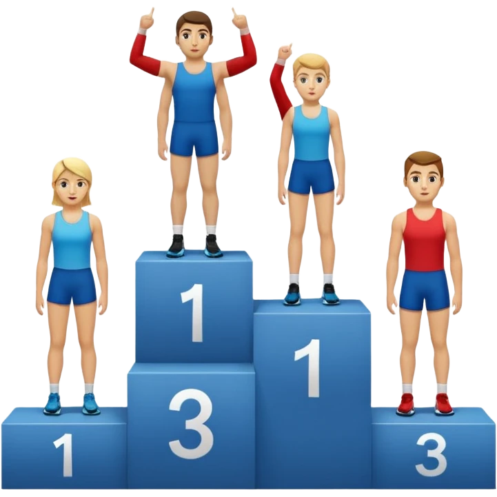 show people on podium in first, second and third place.  The podium should be labled 2, 1, 3.  The middle position should only have the number 1 emoji