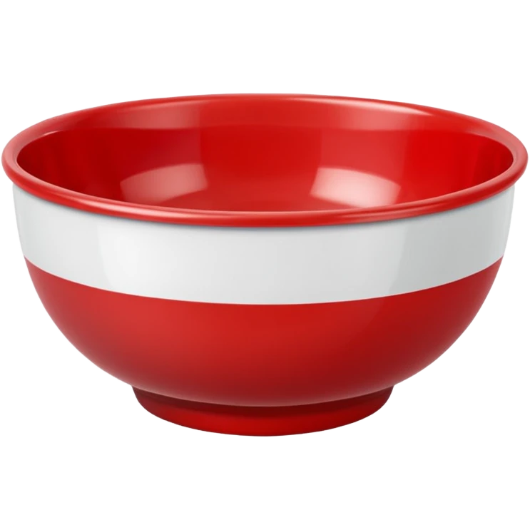 A bright red plastic household bowl. Smooth glossy surface, soft studio lighting, subtle shadow underneath. Product-style photography, crisp focus, minimalistic composition. emoji