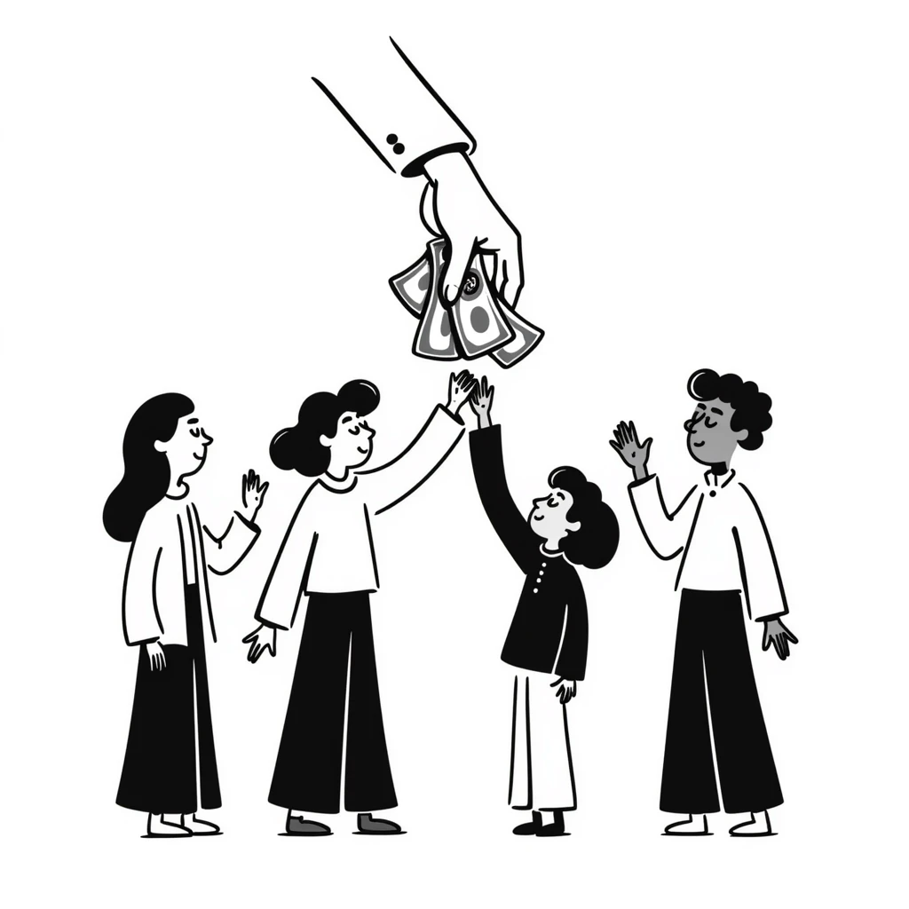 Hand giving money to family members, financial support concept emoji