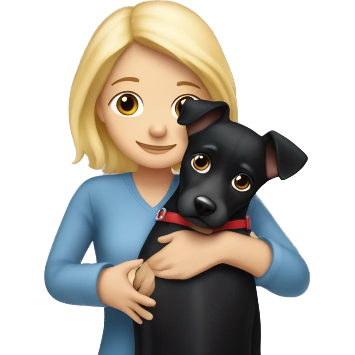 Black dog jack rassel sized is hugged by a cute blond lady emoji