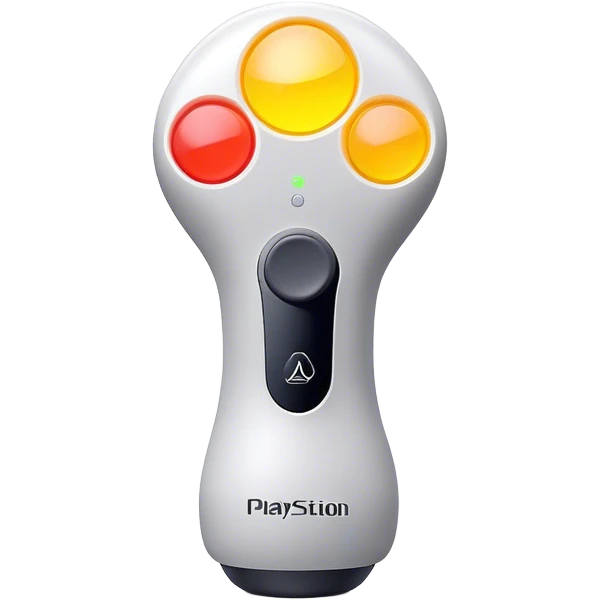 Clash of Clans aesthetic: Cinematic Playful PlayStation Move Controllers Portrait Emoji, rendered in a 3D vector-style similar to standard emojis with minimal shading and bold, simplified shapes. A compact, distinct form with signature details, softly glowing with a cutting-edge console technology charm. Simplified yet unmistakably iconic, highly detailed and consistent, glowing with a soft radiance and high shine. Stylized with a touch of technological advancement and a soft glowing outline, capturing the essence of a beloved gaming relic with a friendly, playful manner! emoji