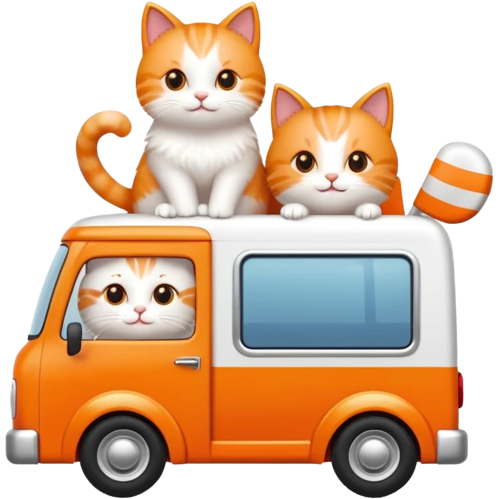 cute cats in a moving truck waving at a distant house emoji