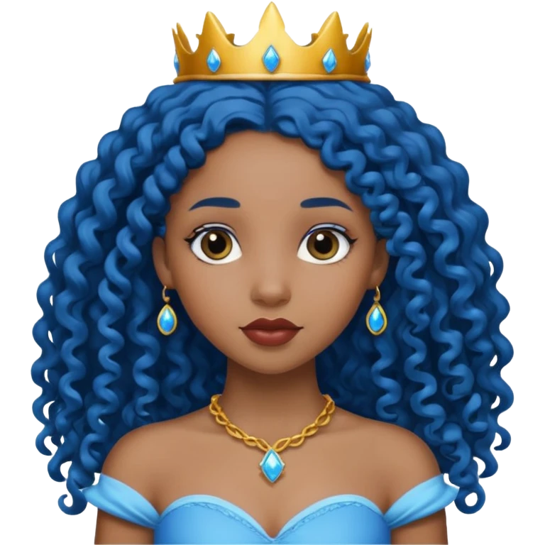 black girl blue long curlly hair princess  emoji