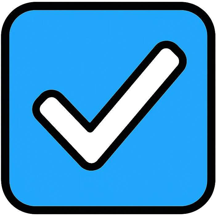 white check mark inside a blue square, modern icon style emoji
