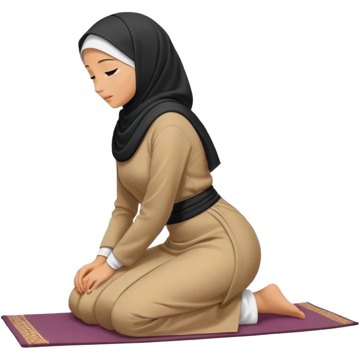 Woman Kneeling for Islamic prayer side view bent to the floor emoji