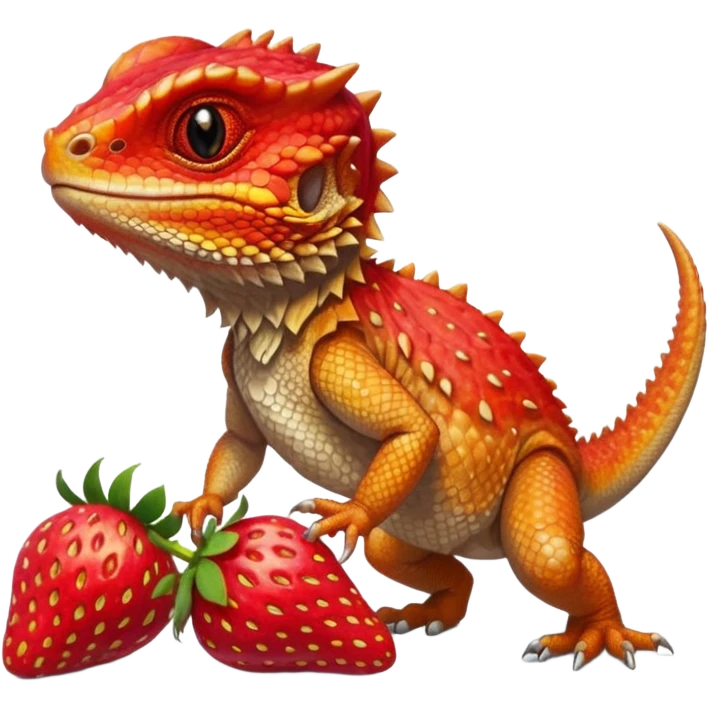 bearded dragon next to a strawberry emoji
