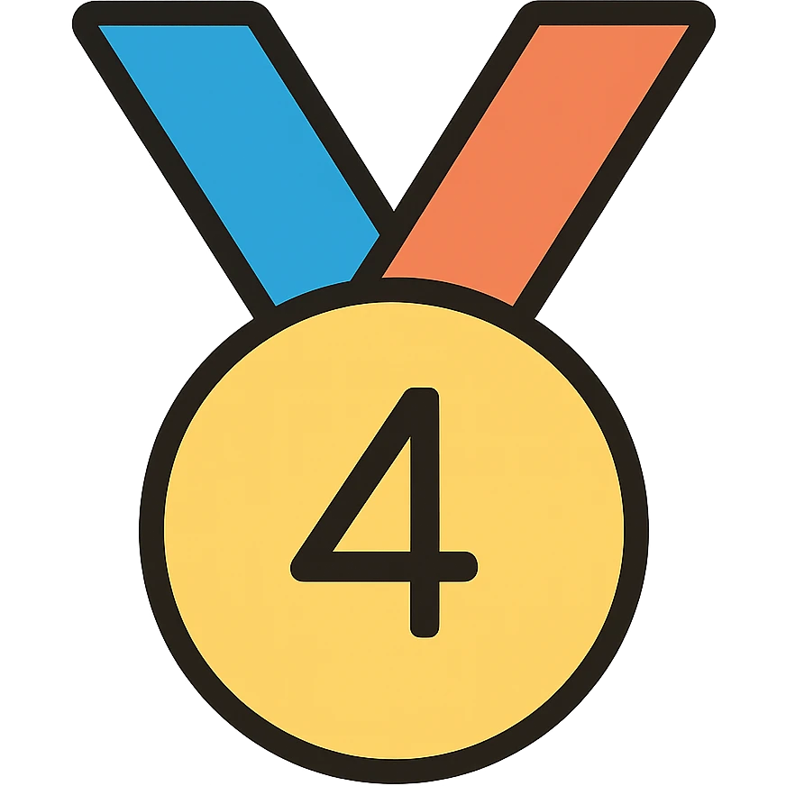 Add gold, bronze, and blue colors to the medal for 4th place, keep the number 4 visible, icon style, no background. emoji