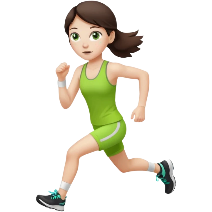 a white brunette girl with green eyes and freckles going for a run emoji