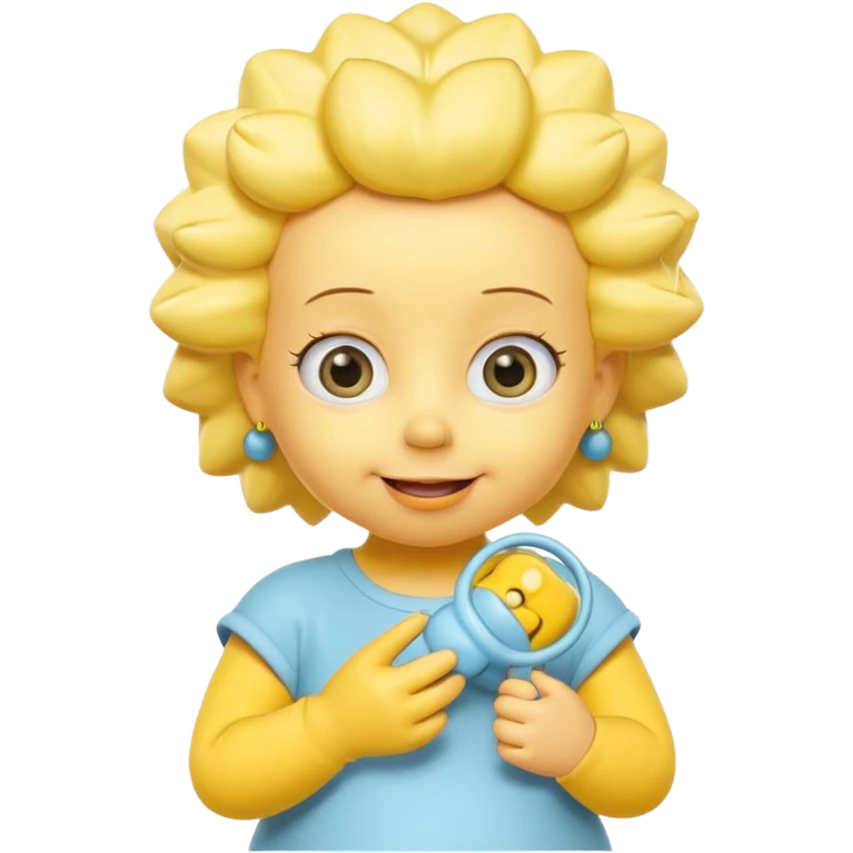 A 3D cartoon baby character fully yellow skin, styled like Maggie Simpson, with pacifier, big eyes, smooth shading, Memoji-style rendering, consistent with other yellow Simpsons characters. emoji