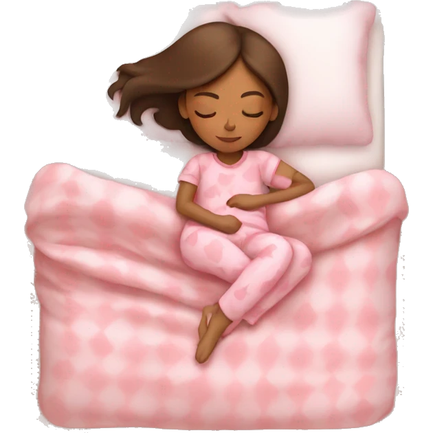 brunette brown girl sleeping wearing pink pjs with her orange tabby cat  emoji