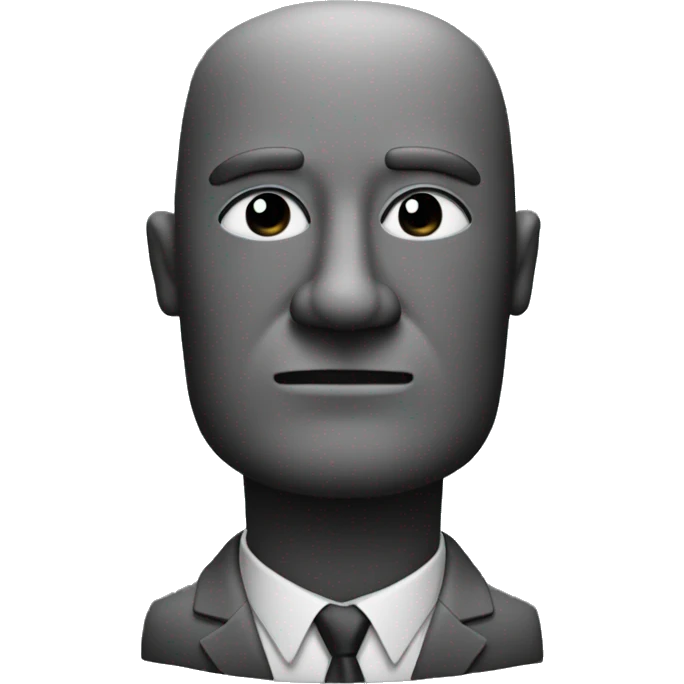 Create a statue of a man looking slightly to the right wearing a suit with a tie and his arms crossed, his face should be a typical moai emoji