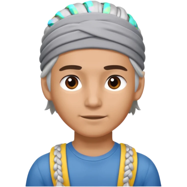 young climber man with white/grey braided hair and headband emoji
