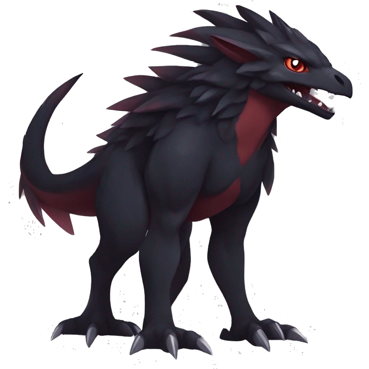 cool edgy black and maroon Dark-type nargacuga Salandite Pokémon full body by LiLaiRa, by Falvie emoji