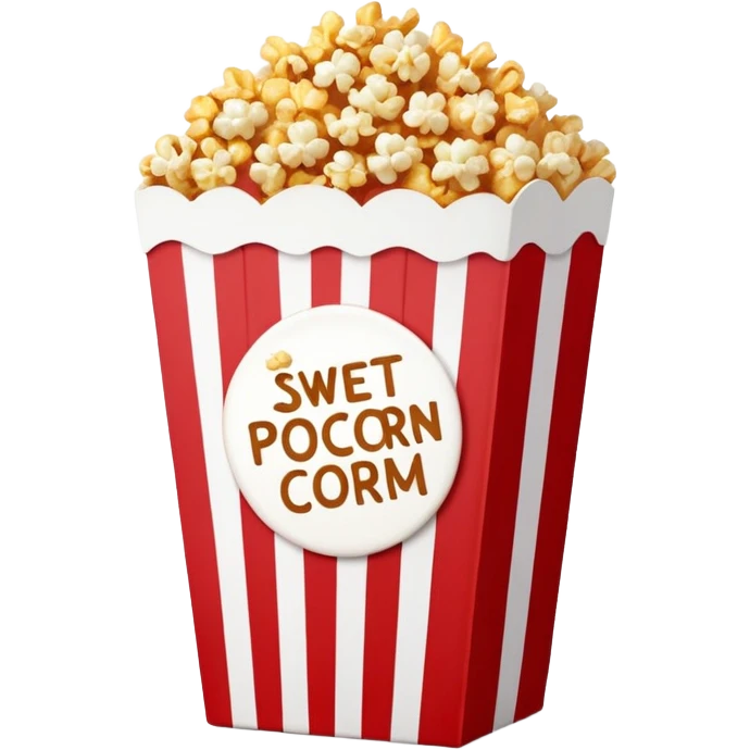 minimalist sweet popcorn emoji style, red and white popcorn box, caramel popcorn emoji