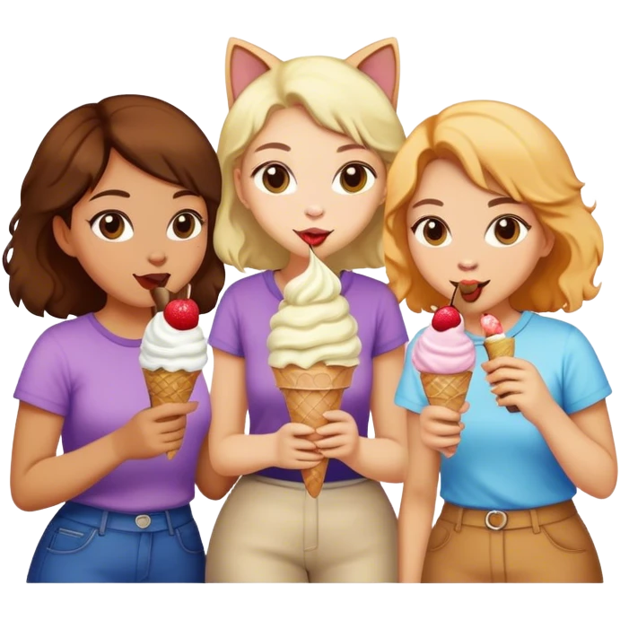 Women and a cat eating ice cream  emoji
